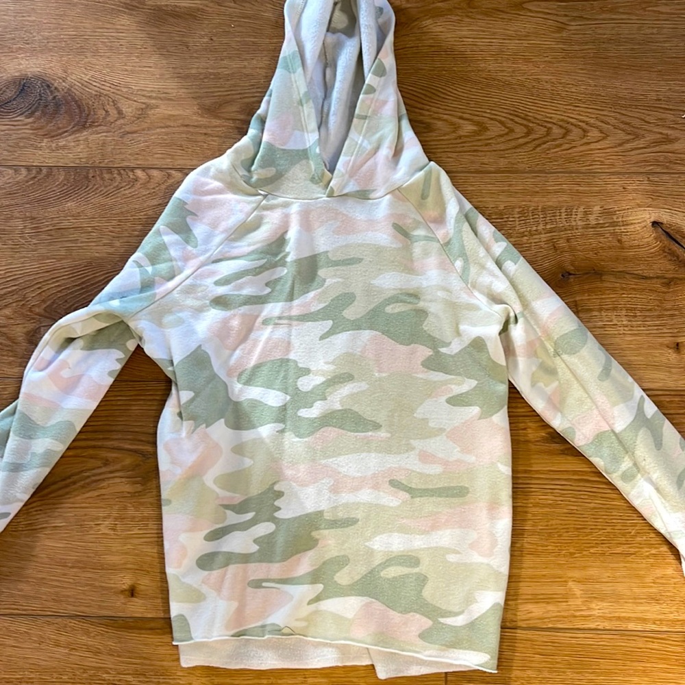 This is a pink, green, and white cameo girls hoodie! Super comfy and soft! :)